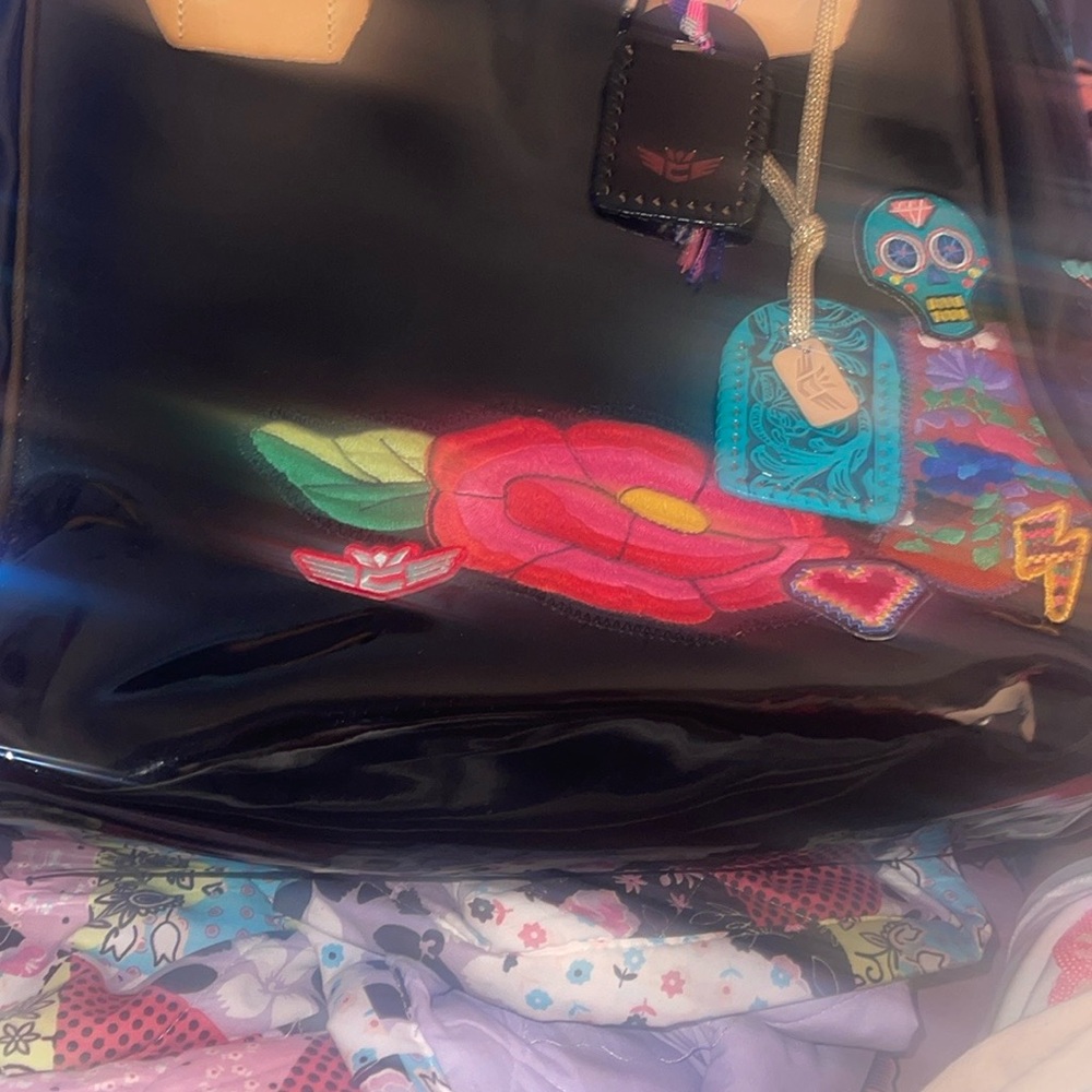 Vibrant Embroidered Black Tote Bag